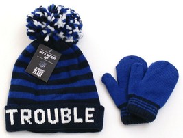 The Children&#39;s Place Blue Stripe Knit Pom Beanie &amp; Gloves 12 - 24 Months NWT - £17.80 GBP
