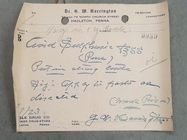 1923 antique DRUGGIST PRESCRIPTION hazleton pa DR. G. W. HARRINGTON - £22.51 GBP
