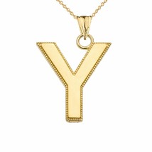 10k Solid Gold Small Milgrain Initial Letter Y Pendant Necklace Personalized - £95.54 GBP+