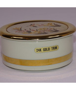 The Art Of Chokin White And Gold Trinket Box 24k Gold Edged Floral w/Bir... - $13.54