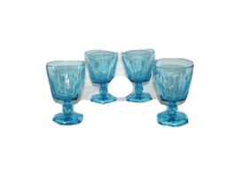 Set of4 VTG. Teal Blue Drinking Glasses,  12 oz Wine Water Stemmed Glass... - £20.48 GBP