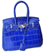 Women BLUE Crocodile Alligator Leather BAG, Handbag Bag, Stylish Lock Free ship  - £478.49 GBP