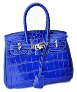 Women BLUE Crocodile Alligator Leather BAG, Handbag Bag, Stylish Lock Fr... - $820.61 CAD