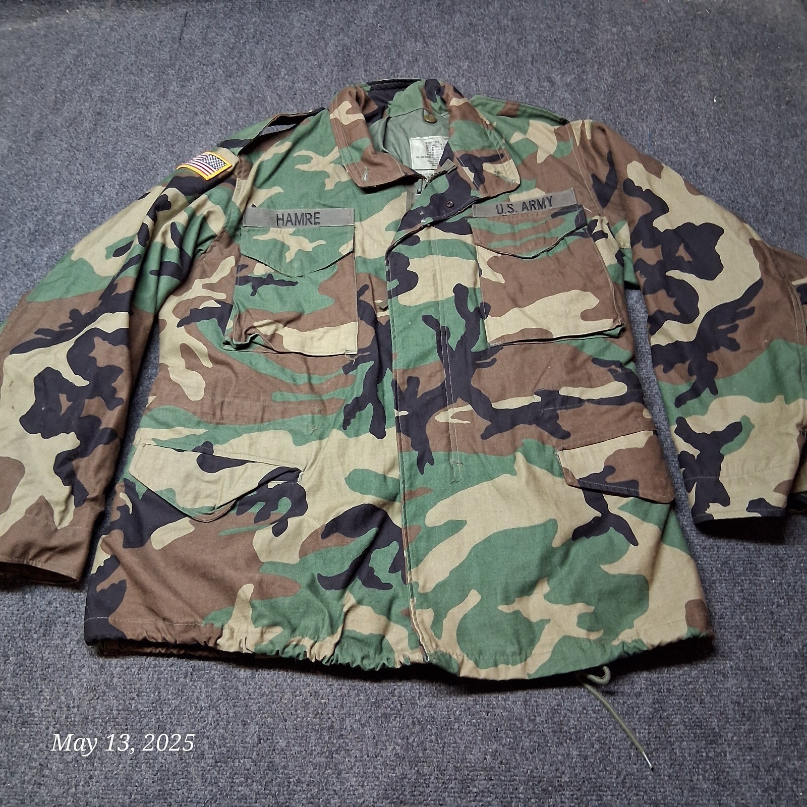 Military Issued Woodland M65 Field Jacket Men Size Medium Regular Named - $39.27