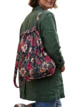Floral Drawstring Backpack Nylon Polyester Large Travel Gym Cinch Bag Tote - $9.89