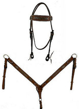 Western Horse Leather Tack Set Headstall + Breast Collar w/ Rawhide Accents - £70.98 GBP