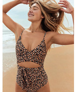 Aerie Leopard Full Coverage One Piece Swimsuit X-LARGE Raw Sienna - $45.46