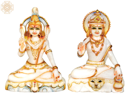 7&quot; Marble Blessing Lord Shiva Goddess Parvati | Lord Shiva Statue | Home Decor - £558.64 GBP