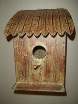 Hut Design Bird House 11" High Brown Patina Finish Metal Thatched Look Roof image 1