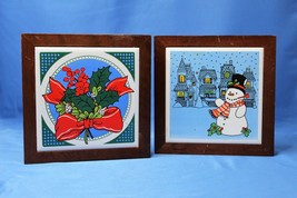 Christmas Tile Coaster Pictures Holiday Decoration Set of Two Vintage - £6.20 GBP