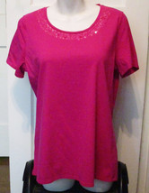 Coldwater Creek Pink Supima Pima Cotton Top Sequins Embellished Med 10-1... - $14.24