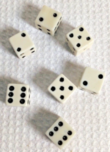 Lot of 7 Vintage White Six Sided Replacement Dice for Board Games Gambling Cards - £10.22 GBP