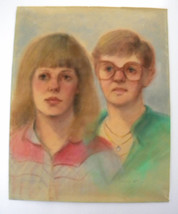Large Vintage Portrait of Two Women from 1985, Soft Pastels on Velour Paper - £45.14 GBP