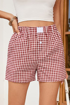 Red Vintage Plaid Print High Waisted Loose Wide Leg Shorts - $226.27 MXN