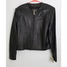 Vintage Lord &amp; Taylor Women&#39;s Leather Jacket Black NWT Size 12 - £102.46 GBP