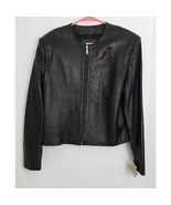 Vintage Lord &amp; Taylor Women&#39;s Leather Jacket Black NWT Size 12 - £100.58 GBP