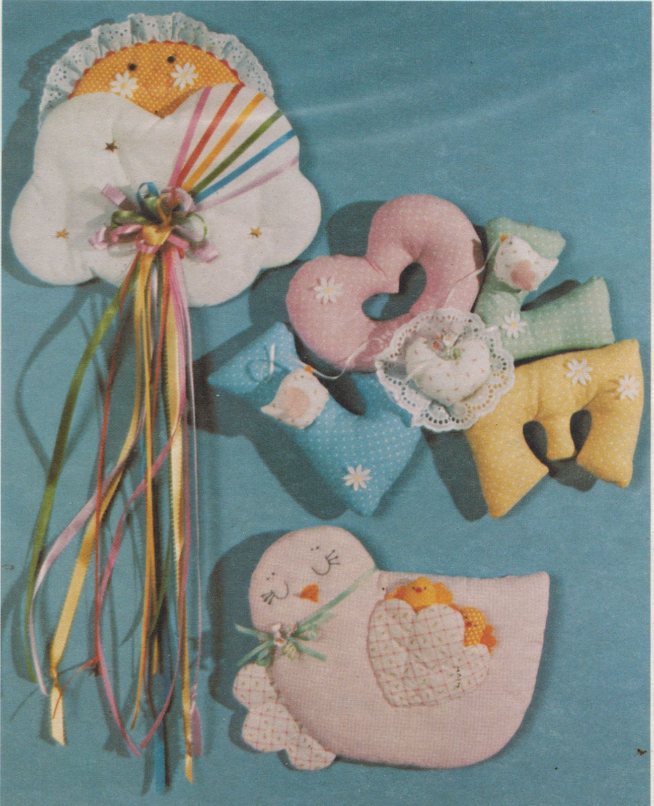 1982 Stuffed Love Bird Rainbow Happy Nursery Wallhanging Patch Press Sew PATTERN - $10.99