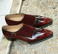 Handmade Brown Suede Monk Shoes Oxford Men burgundy Monk Genuine Leather Shoes - £119.87 GBP+