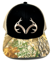 Realtree Antler Logo Black Camo Mesh Trucker Snapback Hat Cap Hunting Outdoor - £9.61 GBP