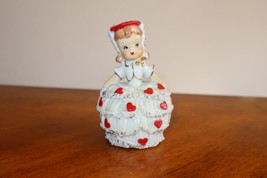 Lefton Valentine Bell Vintage Spaghetti Trim Gold Red Heart Girl Figurin... - $71.25