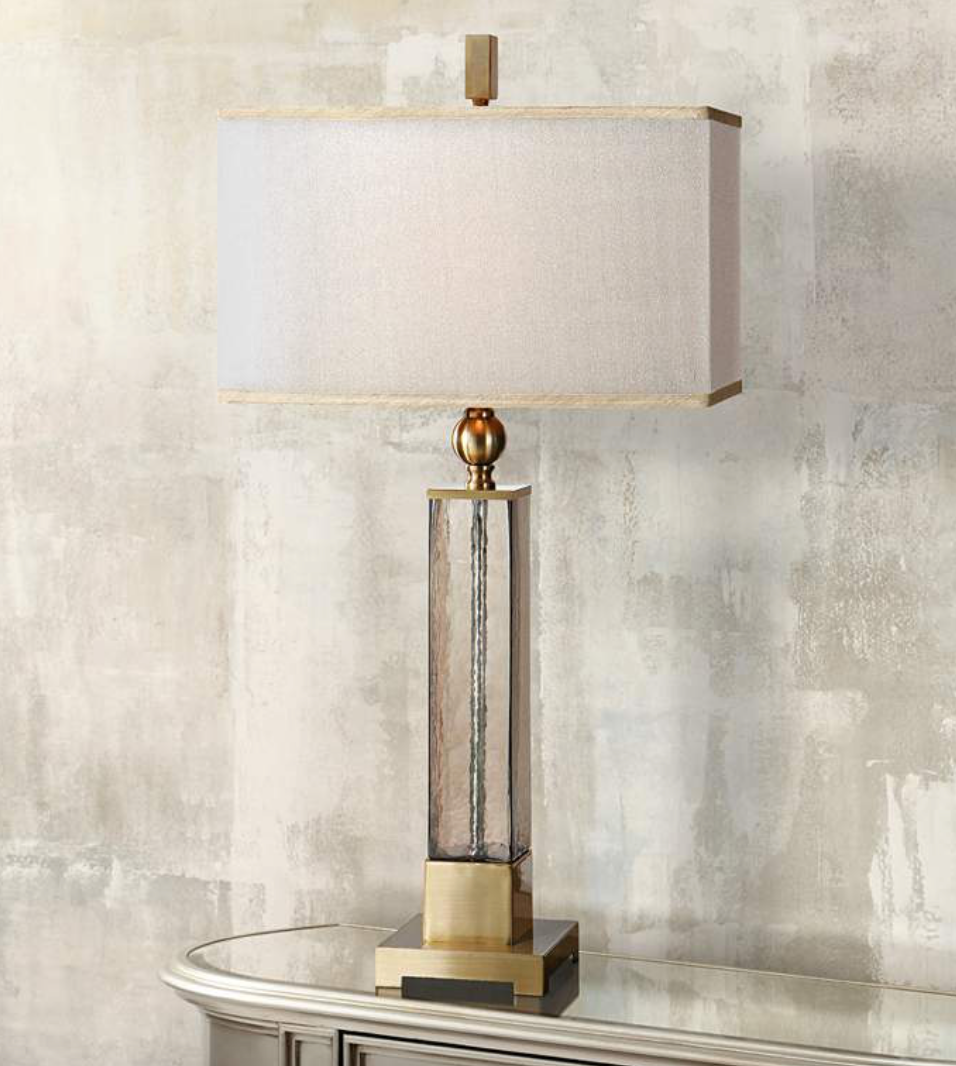 Uttermost 265831 Glass & Brass Table Lamp Square Shade Transitional Coastal - $394.22