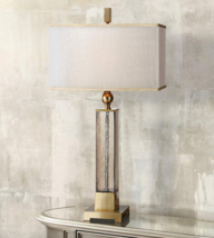 Uttermost 265831 Glass &amp; Brass Table Lamp Square Shade Transitional Coastal - £311.78 GBP