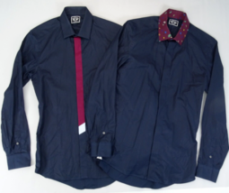 Lot 2 KENZO Paris Navy Blue Slim Fit Shirt Mens Size 14 1/4 37 Button Down - $28.45