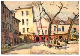 Paris France Plac Du Tertre Watercolor Print Unused Postcard - £3.99 GBP