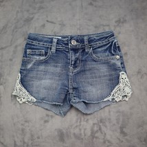 Vanilla Star Shorts Womens 8 Blue Mid Rise Embroidered Denim Jorts Boyfriend - £20.49 GBP