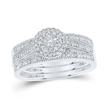 Sterling Silver Round Diamond 3-Pc Bridal Wedding Ring Band Set 1/4 Cttw - £169.85 GBP