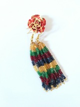 Natural Precious Emerald, Ruby and Sapphire Beads Tassel Earrings - £103.89 GBP