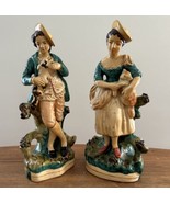 BORGHESE Chalkware Man and Lady Woman Figurines Italian Majolica Vintage... - £81.87 GBP