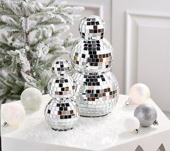 Fierce Home Set of 2 Stacked Discoball Snowmen in Silver - £152.54 GBP