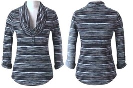 $128 Anthropologie Cowl Neck Henley Shirt Small 2 4 Blue Stripe Cotton Top Tee - $26.73