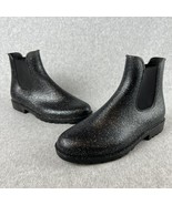 Pull On Rain Boots Ankle Rubber Glitter Black Size 3 Youth Girls Glitter... - $28.99