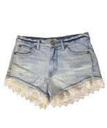 Free People Good Vibes Booty Jean Shorts Size 25 Blue Crochet Lace Distr... - €23,10 EUR