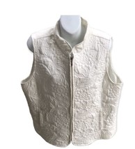 iActive Vest Womens Winter White Floral Stitched Quilted Full Zip Lightweight XL - £14.57 GBP