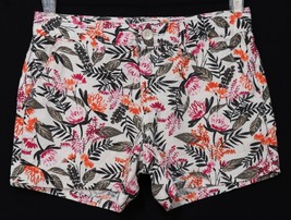 Old Navy Girls Tropical Floral &amp; Leaf Print Linen Shorts 12 R White Green Orange - £7.14 GBP