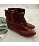 Farylrobin Womens Ankle Boots Booties Size 8 Red Leather Suede Wedge Heel - $58.20 CAD