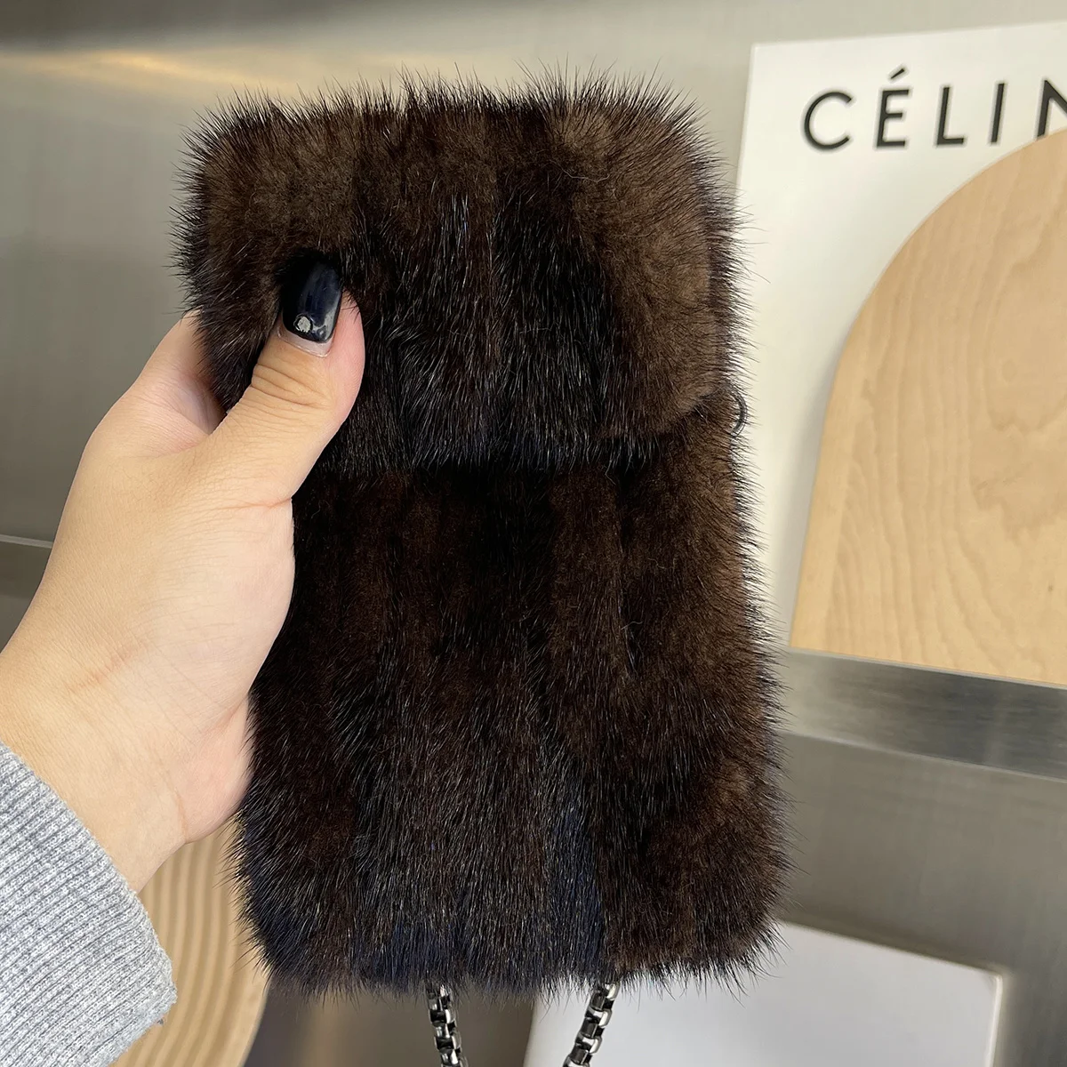 Real Mink Fur Bag Crossbody Bags For Women Phone Bag Lady Shoulder Bags ... - $165.44