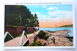 Bar Harbor Maine Shore Path Steamer Morse Boat Landscape Linen Postcard Unused - £6.00 GBP