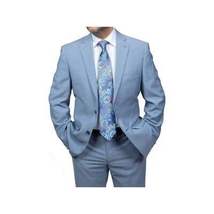 Mens DKNY 100% Wool Two Button Notch Lapel Slim fit Shark Texture 1393 Sky Blue image 4