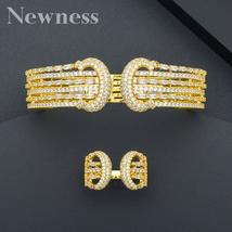 Luxury 3 Tone Nigeria Bangle Ring Set For Women Full Micro Cubic Zircon Pave Par - £58.97 GBP