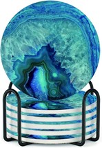 6 Pack Of Marble Ocean Coasters For The Table, Ceramic Absorb Stone Coasters - £26.70 GBP