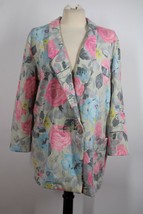Vtg Turbigo M Rose Floral Acrylic Knit Mid-Length Blazer Jacket Cottagecore - $28.49