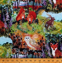 Cotton Woodland Animals Foxes Squirrels Owls Forest Fabric Print by Yard D778.86 - £11.12 GBP