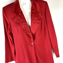 Russell Kemp Red Jacket Blazer S oversize Vtg NY Party Holiday Embellished USA - £31.31 GBP