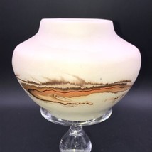 VTG Nemadji Pottery Vase Black &amp; Brown Swirls 4.25&quot; Tall 6&quot; Diameter USA - $21.49