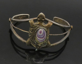 NAVAJO 925 Silver - Vintage Agate Sea Turtle Motif Twist Cuff Bracelet - BT8945 - £146.13 GBP