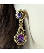 Victorian Revival Purple Jasper Earrings, Gold over Sterling Posts Backs - $19.79